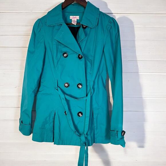 Candies Y2K Trench coat-Size M-Teal with ruffles and bow in the back - Picture 1 of 11